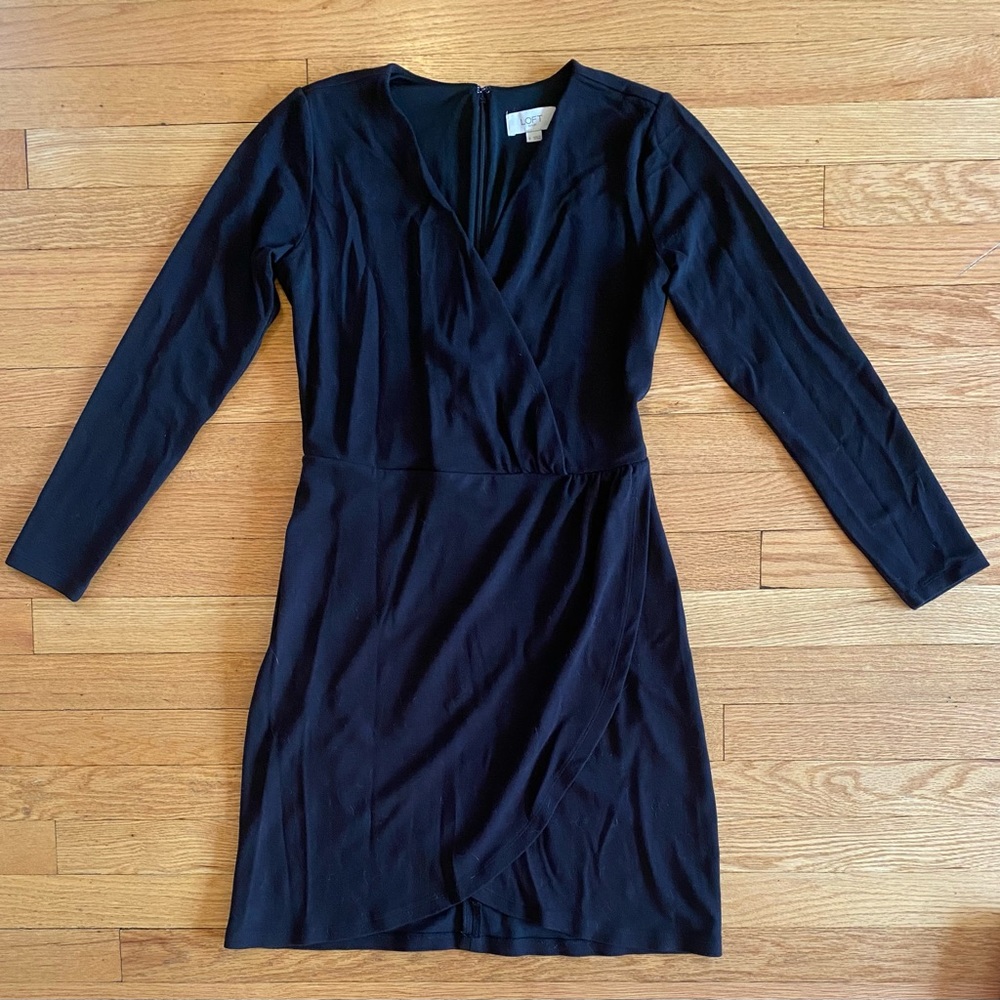 Black faux wrap dress LOFT size 0